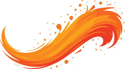 Orange fire brush stroke splash with paint splatter and flame effect vector illustration on white