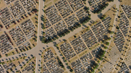 Densely packed cemetery graveyard