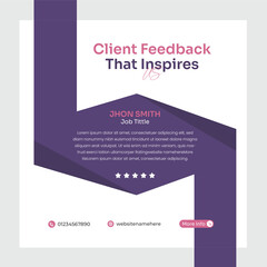 Modern testimonial and client feedback banner template with star rating and review design