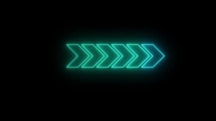 Neon green chevron arrows moving forward on black background movement direction