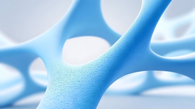 Abstract ro view of a blue porous foam like structure showcasing interconnected cellular networks and a fine granular texture with soft lighting