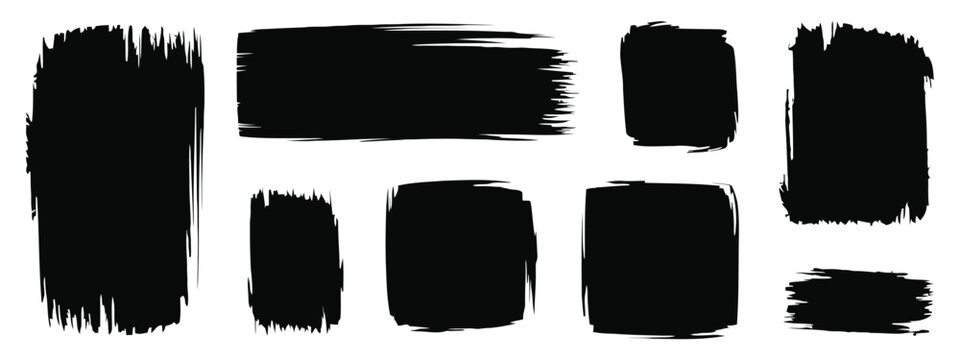 Assorted Black Paint Brush Strokes and Shapes on White Background vector illustration