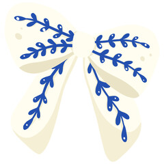 Blue Porcelain Christmas Bow | Delft Blue Holiday Clipart | Blue and White Ribbon Vector