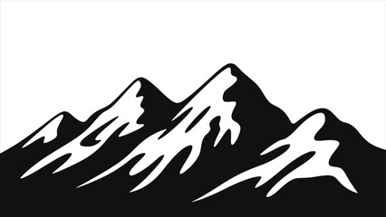 Minimalist vector graphic of a snowy mountain range. Black and white silhouette illustration of a winter landscape, perfect for logos, icons, and outdoor themes. © Tanver