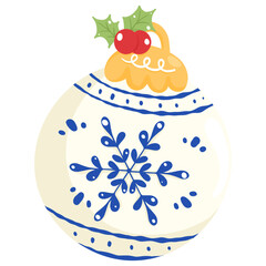 Blue Porcelain Christmas Ornaments | Delft Blue Holiday Clipart | Blue and White Winter Vector