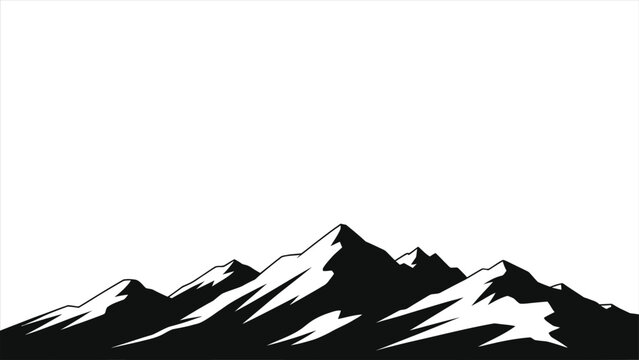 Minimalist black and white vector mountain range. Stylized graphic illustration of snowy peaks, ideal for winter logos, icons, and alpine adventure designs.