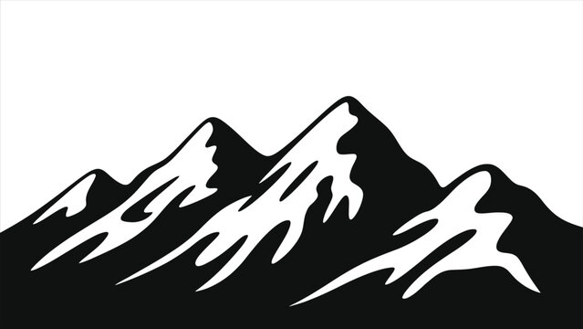 Minimalist vector graphic of a snowy mountain range. Black and white silhouette illustration of a winter landscape, perfect for logos, icons, and outdoor themes.
