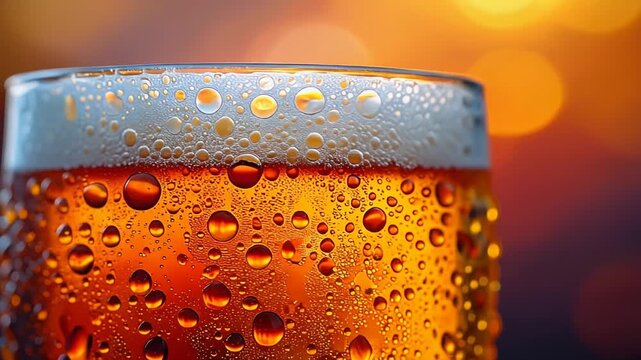 泡立つビールがグラスの中で光に包まれシズル感と心地よい清涼感を伝える瞬間