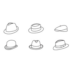 Hat Skechest set icon illustration. Nine hat line drawings, versatile for fashion, branding, and apparel design.