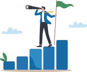 Business Vision and Growth Success Concept Vector Illustration. Leader Reaching Goals and Future Planning Strategy Design.