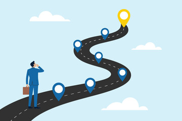 Businessman Roadmap to Success Vector Illustration Concept. Career Path and Goal Achievement Journey Vector Design.