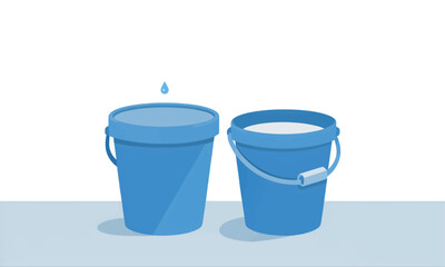 Two blue buckets one with water droplet falling