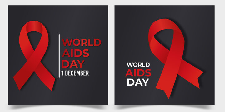 1 December World AIDS Day Editable Vector Template Bundle, Red Ribbon Awareness Design for Health Care, Charity, and Global Solidarity Campaigns