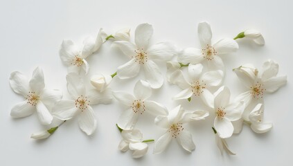 Obraz premium Elegant Arrangement. White Blooms and Subtle Shadows on a Plain Backdrop.