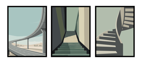 Dreamlike stairwell illuminated by soft white glow