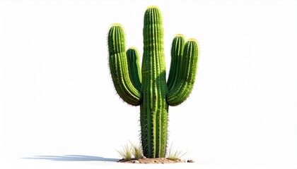 Isolated Saguaro Cactus on White Background Desert Plant Succulent Nature Illustration Botanical Specimen Prickly Green.