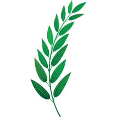 A single green leafy branch curves gracefully on a transparent background showcasing intricate vein details and vibrant emerald tones ideal for botanical or decorative use