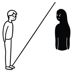 Person standing, separated from a dark silhouette by a line