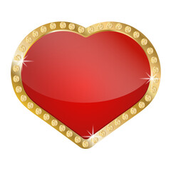 Shiny red heart with golden border and sparkles.