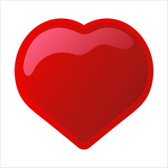 Glossy red heart on white background.