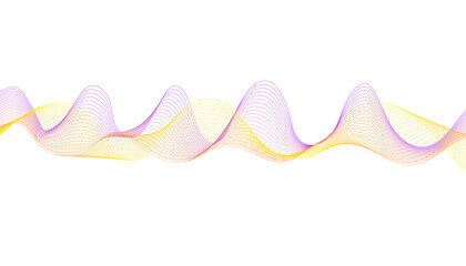 Abstract purple and yellow wavy line pattern on white. Digital sound wave or frequency pattern background graphic. 
