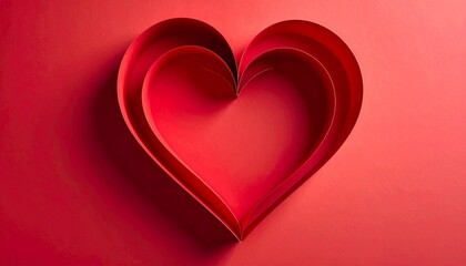 Creative Heart Shape from Red Paper Strips on Red Background - Symbol of Love and Affection.