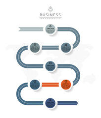 Vector infographic business presentation template with circular interconnection with 7 options.
