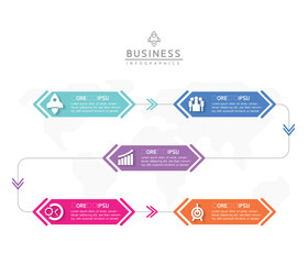 Vector infographic business presentation template with circular interconnection with 5 options.