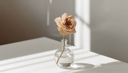 Ethereal Bloom in a Glass Orb, Bathed in Light and Shadow, a Quiet Still Life.