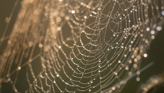 Ethereal Filament, Orbicular Beauty, and Glistening Dewdrops a Delicate Dance of Light.