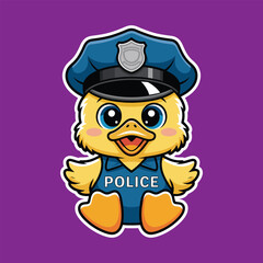 Adobe Illustrator Artwork Cute cartoon baby duckling wearing a police uniform and hat for sticker format.