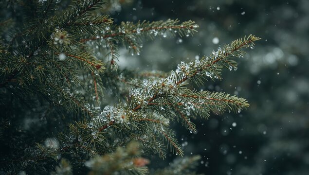 Evergreens Winter Adornment. A CloseUp of Natures Delicate Ice Crystals. - Powered by Adobe