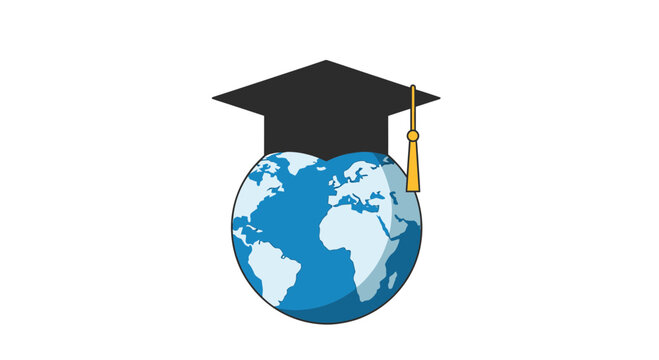 Celebrate global education with this world globe topped by a graduation cap, a symbol of learning, knowledge, and international academic success