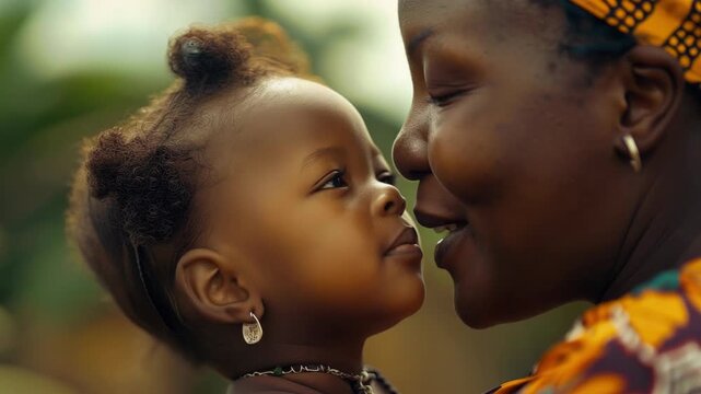 A tender moment of affection between a mother and her child captured in the great outdoors.