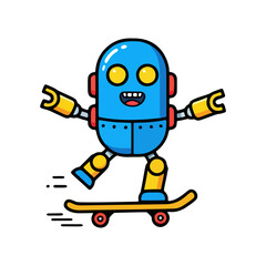 A Cheerful Blue Robot Enjoying a Skateboarding Adventure Fun and Energetic Illustration