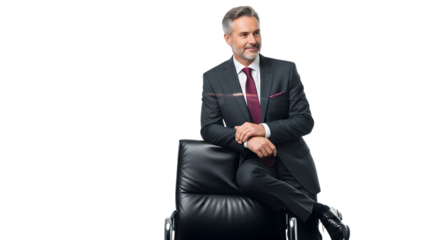Man in suit leaning on chair smiling