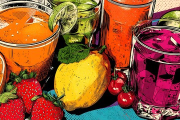 Pop Art Style Fresh Fruit