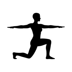 Silhouette of a woman doing a lunge with arms outstretched