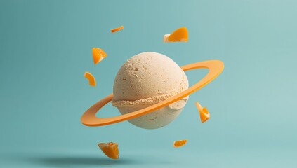 Floating Orb with Ring and Citrus Segments. A Conceptual Visual Composition.