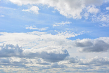 Expansive Blue Sky with Fluffy White Cumulus Clouds on a Bright Day