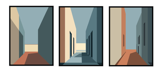 Empty motel corridor glowing softly in eerie stillness