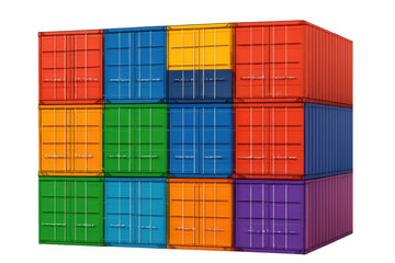 Fototapeta premium Stacked colorful shipping containers representing global freight transport, cargo logistics, international imports and exports