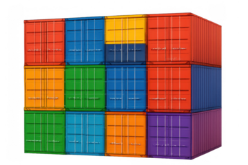 Stacked colorful shipping containers representing global freight transport, cargo logistics, international imports and exports