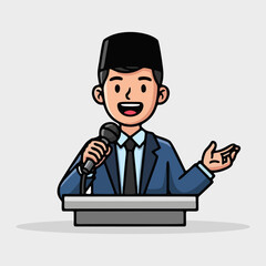 Muslim Man Delivering a Speech A Vector Illustration for Presentations and Discussions