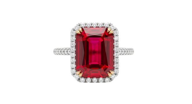 Radiant Ruby Diamond Halo Ring. Elegant Gemstone Jewelry. Luxurious Gift, Engagement, Anniversary Present.