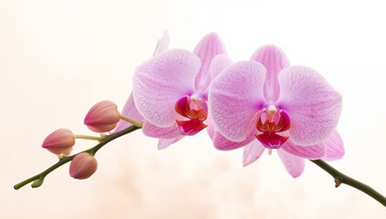 Floral Arrangement Featuring Delicate Orchid Blossoms with Buds on Pale Background.
