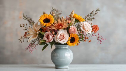Floral Arrangement in a Serene Vase, Displaying Harmony and Subtle Textural Contrasts.