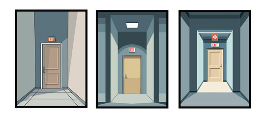 Liminal hallway bathed in quiet fluorescent light at midnight