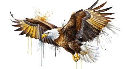 Obraz premium Dynamic Bald Eagle in Flight - Artistic Watercolor Effect