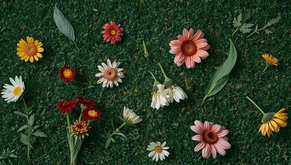 Floral Arrangement on Greenery, A Symphony of Colors and Textures Soft, Warm Light